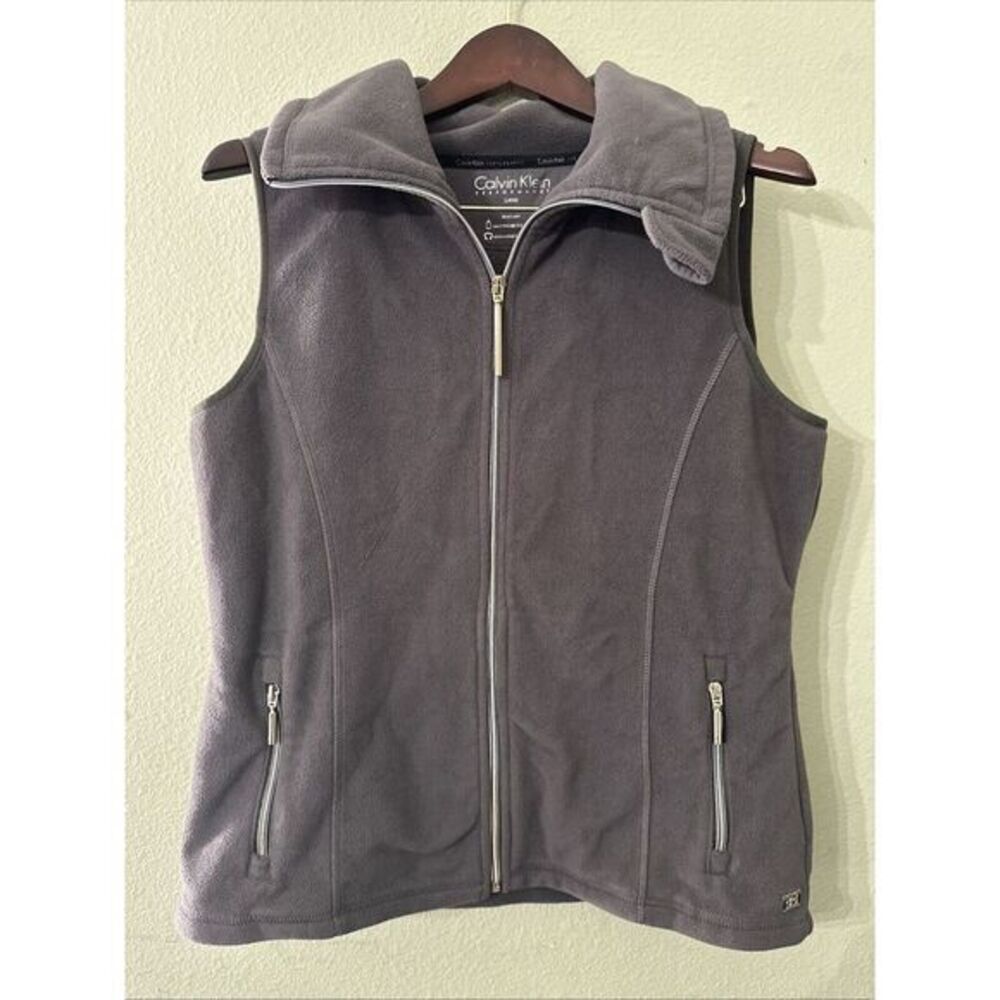 Calvin Klein Performance Women's Sz Large Fleece Vest Zippered Pockets Logo Gray